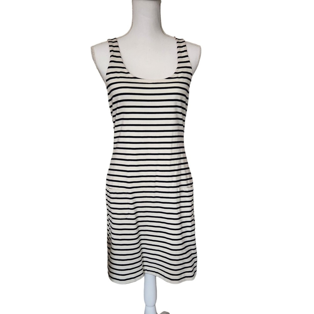 Boden Sleeveless Dress Navy White Stripe Cotton Pockets Womens US 4L (Small)